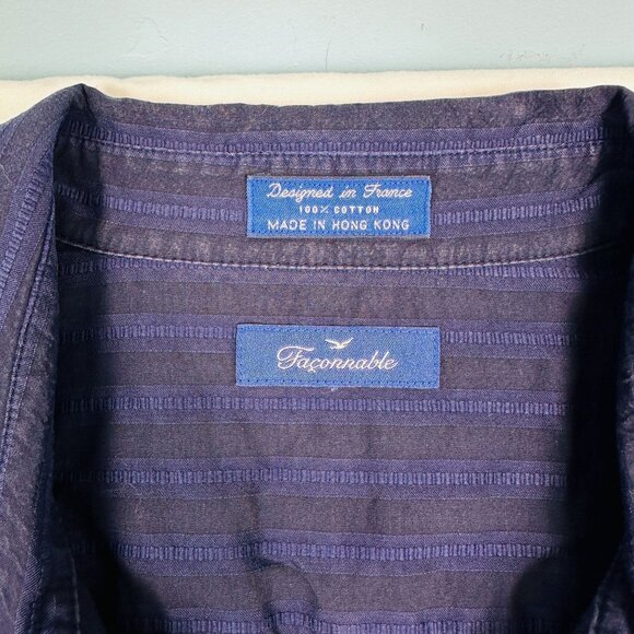 Faconnable Women's Sz M‎ Dress Striped Button-Up Shirt 3/4 Sleeves Blue - Picture 2 of 7